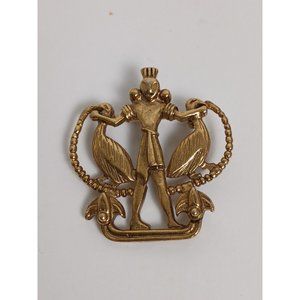 Goldtone P&M PARIS Man Birds Brooch Pin 1.75" Estate